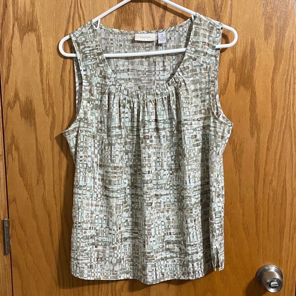Chicos Women's Abstract Sleeveless Blouse - Cream and Green